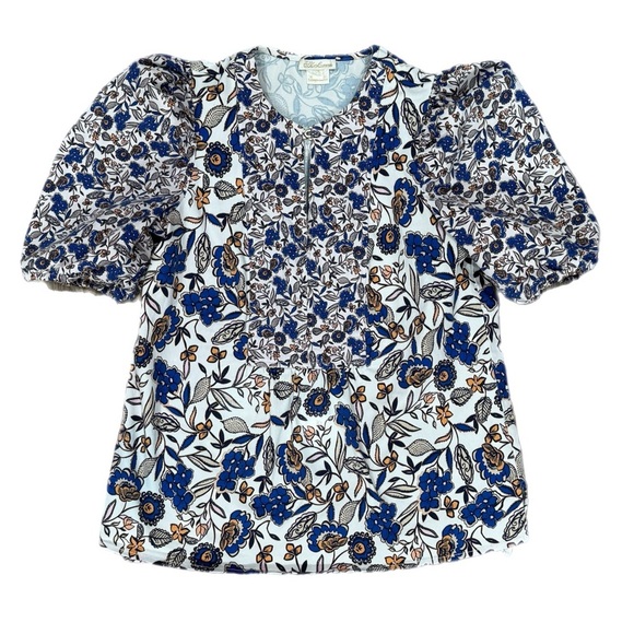Shoshanna Odelia Floral Blouse Short Puff Sleeve Designer Womens Sz XS MSRP $320 - Picture 3 of 14